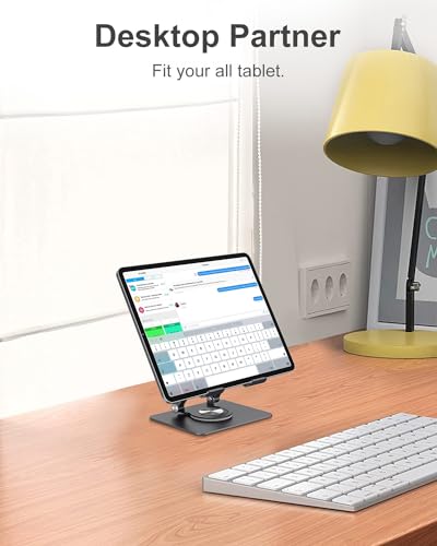 JUANWE Swivel iPad Stand for Desk, Aluminum Tablet Stand for Desk | 360 Rotating Base, Adjustable & Foldable iPad holder, Compatible with Tablets, Switch, Kindle, Phone