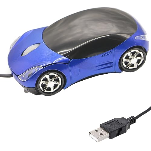 PCTC Cool Sport Car Shape USB Wired Optical Mouse for Laptop or Office Desktop,Ergonomic,1000DPI 2 Headlights 3 Buttons Office Home School Gift (Blue) - color: Blue