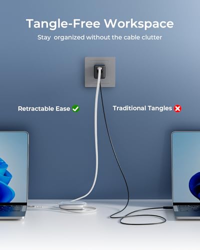 TALIX 240W Retractable USB C Cable, PD 3.2 Fast Charging USB C to USB C Cable with Mag Snap Storage, E-Marker Chip, Anti-Tangle Retractable Cord for Travel, iPhone 17, MacBook, Samsung S25, 3.94FT