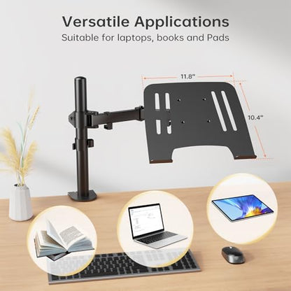 Afaloona Single Monitor and Laptop Mount for 13-32 Inch Screen or 11-17 Inch Notebook, Fully Adjustable Monitor Arm with Removable Vented Tray, Supports Up to 18 lbs, C-Clamp, VESA 75x75/100x100mm - size: Laptop Stand