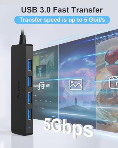 Aceele 4-Port USB 3.0 Hub, Ultra-Slim USB Hub with USB-C Powered Port[Charging/Monitor Not Supported], USB Port for MacBook, Mac Pro, iMac, Mac mini, XPS, PC, Laptop, Flash Drive, Mobile HDD (15cm) - style: 0.5ft (4A)