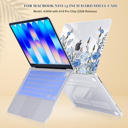 Compatible with MacBook Neo 13 inch Case 2026 (Model A3404), Printed Pattern Hard Shell Laptop Case with Keyboard Cover & Screen Film, Slim Plastic Protective Cover, Tropical Blue Flowers - color: Tropical Blue Flowers