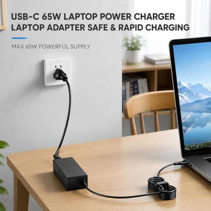 Universal PD 65W USB C Laptop Charger for HP - Pavilion Envy Spectre, Type C Power Adapter for Dell Lenovo Acer ASUS Suited to I nspiron ThinkPad VivoBook Aspire Latitude IdeaPad Chromebook Phone