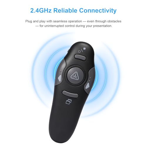 2.4GHz Remote Control Page Turner, Red Presentation Pointer, Plug & Play, Portable Presenter Clicker for Laptop, 98ft Control Range