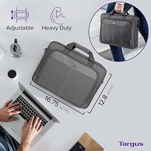Targus 15-16 Inch Classic Slim Laptop Bag, Gray - Ergonomic Briefcase and Messenger Bag - Spacious Foam Padded Laptop Bag for 16" Laptops and Under (TCT027US) - color: Gray, size: 16 inch