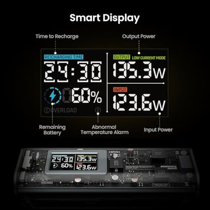 SHARGEEK 170 Power Bank, 140W Portable Charger 24000mAh/86.4Wh | High Capacity Battery Pack with Smart Display, 170W Total Output for Laptops, MacBook Pro iPhone 17/16, Galaxy S26 and More - color: Dark gray