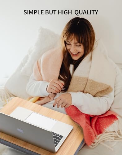 ZEAPTAC Portable Lap Laptop Desk with Pillow Cushion, Fits up to 15.6 inch Laptop, Lap Stand for Bed & Couch & Carpet, Book Tablet/Drawing Board/Computer Laptop Stand - Light Brown Wood - color: Light Brown Wood