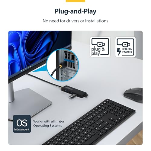 StarTech 4-Port USB-A Hub 5Gbps with 2ft/61cm Cable, Dell (H5A4A-USB-HUB-2) | SuperSpeed 5Gbps, 4 USB-A adapter, USB Powered portable, Plug-and-play, MacBook, Chromebook, PC, Peripheral devices - size: 2 ft, style: USB-A