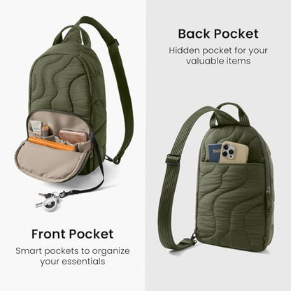 tomtoc 10L Puffy Sling Backpack with Padded Compartment for MacBook Neo A18 | Lightweight Quilted Crossbody Bag for 11-inch iPad Air/Pro, Nintendo Switch 2, Puffer Travel Chest Daypack for Women Girls - color: Greenlands