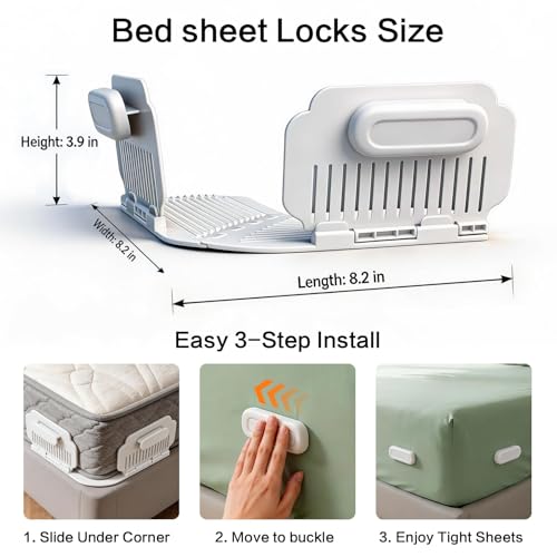 Bed Sheet Holder for Corners, New Upgrade Bed Sheet Grippers Dual-Side Lock Design, 4Pcs Bed Sheet Holders Heavy Duty Sheet Clips Fitted All Mattress Sizes, Lock Sheet Holders Keep Firm (White)