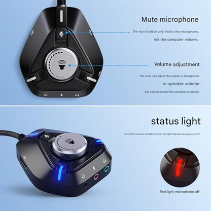 External Sound Card USB Adapter Sound Card with 3x3.5mm 2xUSB 1xType C Port for Laptop Desktop Headphone