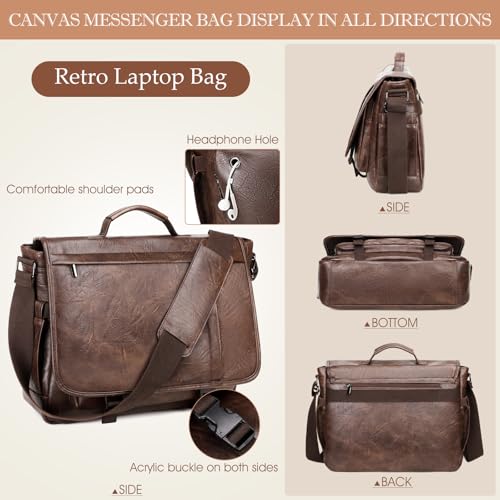 Messenger Bag for Men: Laptop Bag PU Leather Work Briefcase Large Carry On Computer for Office College Travel - color: Pu Coffee