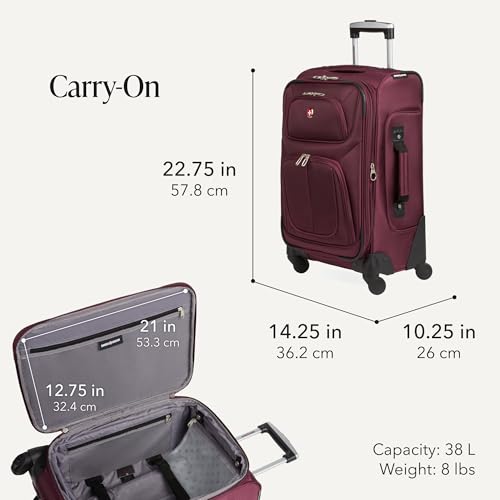 SWISSGEAR Sion Softside Expandable Spinner Luggage Durable Lightweight Travel Suitcase, Merlot, 2-Piece Set (Carry-On/Large) - color: Merlot, size: 2-Piece Set (Carry-On/Large)