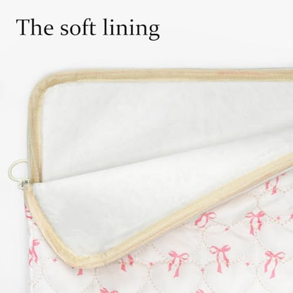 Cute Bow Puffy Laptop Sleeve 13-15 Inch Cute Quilted Laptop Protective Case Padded Bow Computer Sleeve for MacBook - color: Beige, size: 15inch