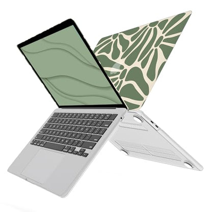 G JGOO Compatible with MacBook Air 13 inch Case 2026 2025-2022 M5 A3449 M4 A3240 M3 A3113 M2 A2681,Plastic Hard Shell for MacBook Air 13.6 inch Case+Keyboard Cover +Screen Protector, Abstract Flower - color: Abstract Green Flower