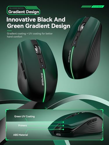 RAPIQUE Bluetooth Wireless Mouse, Bluetooth 5.1 & 2.4G, Green-to-Black | USB-C Rechargeable, Silent Click, 3-Device Switching, Ergonomic 6-Button for Windows/macOS/Android/iOS/Laptop/MacBook - color: Green Gradient