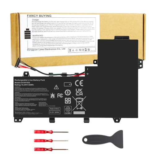 3450mAh 15.2V 52Wh C41N1533 Laptop Battery Compatible with Asus Q524U Q524UQ Q504UQ Q504UX Q524UQK Q524UQ-BBI7T14 Q524UQ-BHI7T15 ZenBook Flip UX560UQ UX560UX UX560UXK UX560UQK 4ICP3/63/120 - size: 8.03*2.63*0.31inch