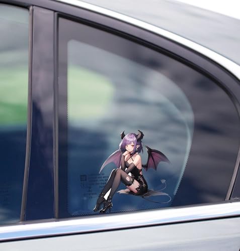 5.1" Devil Kawaii Girl with Wings Sitting Anime Car Decals Auto Body Laptop Windshield Trunk Lid Accessories Stickers (B) - color: B
