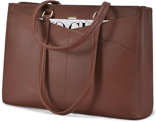 LOVEVOOK Laptop Bag for Women 17.3 Inch Tote Bags Waterproof Leather Briefcase Computer Women Business Office Work Bag,Red Brown - color: Red Brown, size: 17.3 inch