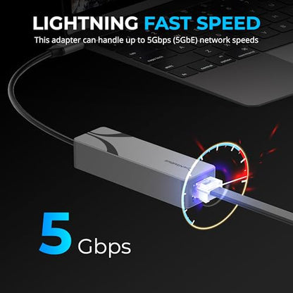 SABRENT USB-C to 5Gb Ethernet Adapter, 5GbE/2.5GbE Multi-Gig (NT-C5GA) | 5 Gigabit wired LAN, USB-C to RJ45, USB 3.2 Gen 2 for full 5Gbps, Windows/macOS/Linux, Not WiFi or cellular, Aluminum - color: Space Grey