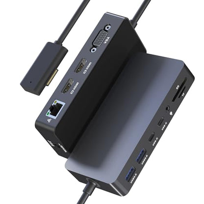 Surface Docking Station, Triple Display Dual 4K HDMI & VGA, 12-in-1 Surface Pro Dock for Microsoft Surface Pro 12/11/10/9/8/7/6/5/4/3, Surface Laptop 7/6/5/4, Surface Go/Book/Laptop Go - style: Surface Dock