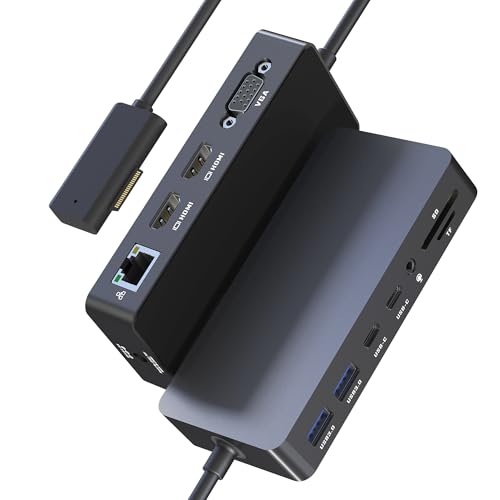 Surface Docking Station, Triple Display Dual 4K HDMI & VGA, 12-in-1 Surface Pro Dock for Microsoft Surface Pro 12/11/10/9/8/7/6/5/4/3, Surface Laptop 7/6/5/4, Surface Go/Book/Laptop Go - style: Surface Dock