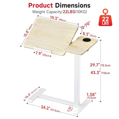 Okin Overbed Bedside Table with Wheels, Adjustable Medical Tilt Top Hospital Bed Table Over The Bed, Rolling Desk Mobile Standing Desk for Hospital Home Use (Maple) - color: Maple