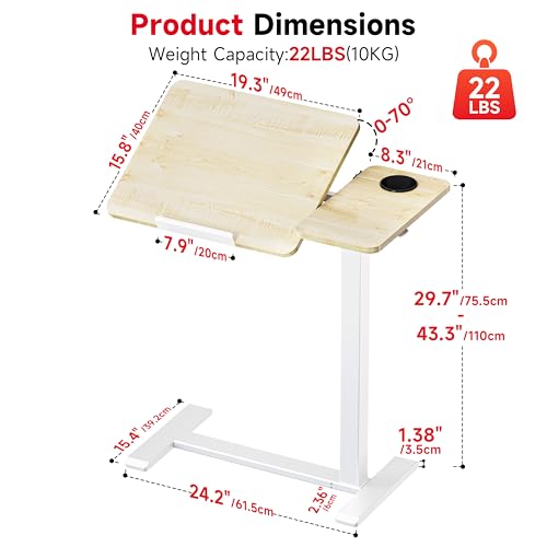 Okin Overbed Bedside Table with Wheels, Adjustable Medical Tilt Top Hospital Bed Table Over The Bed, Rolling Desk Mobile Standing Desk for Hospital Home Use (Maple) - color: Maple