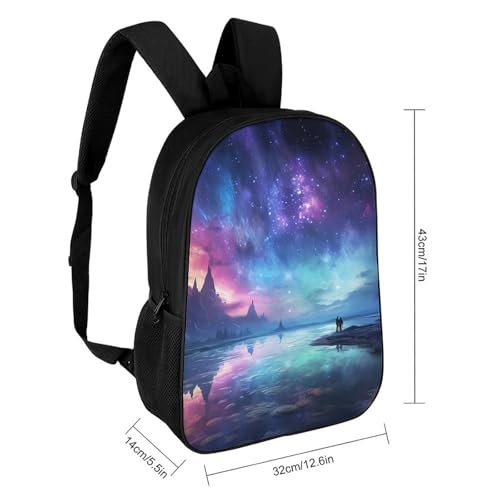 17-Inch Laptop Backpack Water-Resistant Northern Lights Daypack with Shoulder Strap Lightweight Casual Rucksack for Travel Commuter Hiking Outdoor Activities 20l Black