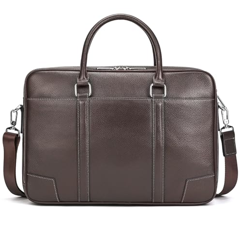 Leather Laptop Bag for Men Briefcase Fits 15.6 Inch Notebook Portable Shoulder Messenger Crossbody Bag for Travel Office - color: 824-coffee