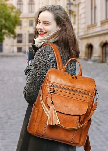 Laptop Backpack for Women 15.6 inch,Travel Leather Backpack Purse Nurse Teacher Carry on Backpack Computer Bag,Professional Water-Resistant College Business Work Casual Daypack,Brown - color: Brown02