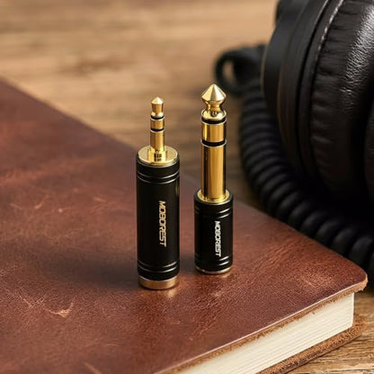 MOBOREST 3.5mm to 1/4 (6.35mm) Stereo Pure Copper Headphone Adapter, 2PCS | 1/8 Male to 1/4 Female & 3.5 F to 6.35 M Bidirectional audio adapter for Guitar Amp, Mixer, Piano keyboard, Studio Home Audio - color: BLACK