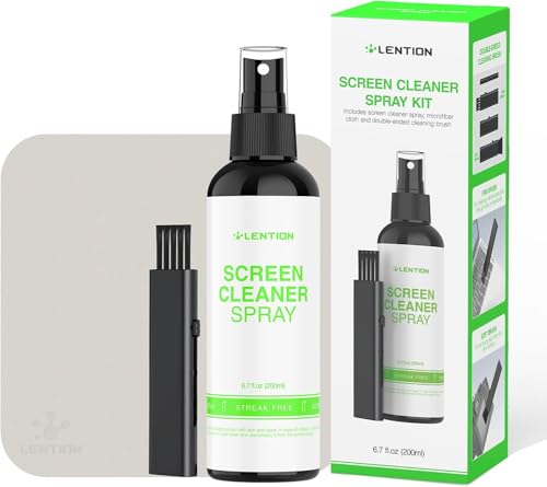 LENTION Screen Cleaner Spray and Wipe Kit - 200ml Large Bottle + Microfiber Cloth & Brush -Glasses Cleaner Kit for Camera Lens, Smartphone, Laptop, Tablet, TV, MacBook, Watch, Eyeglasses, All Screens
