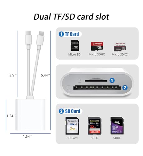 SD Card Reader USB C for iPhone, iPad, SD Card Adapter for Digital Camera, Dual Interface Memory Card Reader, No App Required