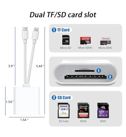 SD Card Reader USB C for iPhone, iPad, SD Card Adapter for Digital Camera, Dual Interface Memory Card Reader, No App Required