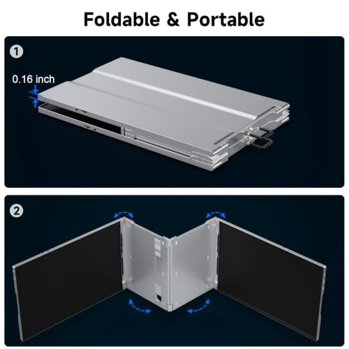15" Portable Laptop Screen Extender Dual 1080P FHD Triple Monitor | Aluminum Alloy Casing, Tilt Adjustable Stand, Attachment, USB-C, HDMI for 13-16'' Laptops, Leather Case, No Driver - size: 15 inches