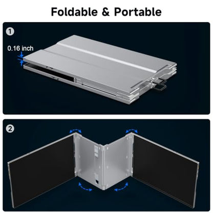 15" Portable Laptop Screen Extender Dual 1080P FHD Triple Monitor | Aluminum Alloy Casing, Tilt Adjustable Stand, Attachment, USB-C, HDMI for 13-16'' Laptops, Leather Case, No Driver - size: 15 inches