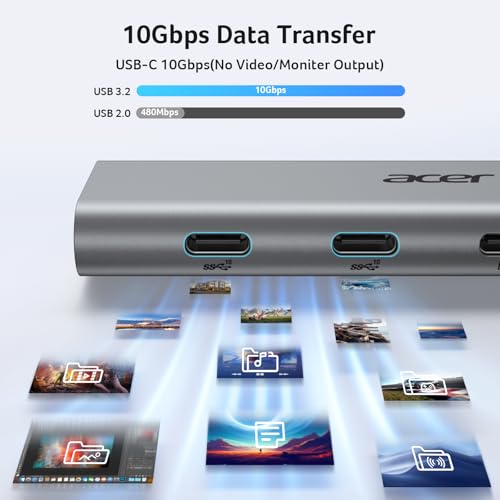 Acer 10Gbps USB C Hub with 4K@60Hz USB-C Display Output, 4-Port USBC Splitter with 100W PD, 2*USB-C 3.2 Data Transfer, USB C Dongle for Laptop, MacBook Neo/Pro/Air, iPad Pro and Type-C Devices