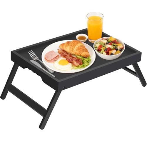 Artmeer FSC 100% Bamboo Bed Tray with Folding Legs, Large, Black | Large FSC 100% bamboo bed tray with folding legs, handles and raised edges for meals, laptops, reading and serving. - color: Black, size: Large