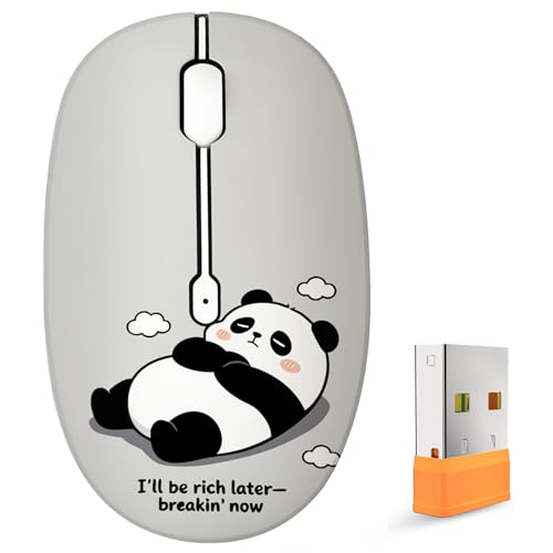 FMOUSE Cute Wireless Mouse, Bluetooth 2.4GHz Dual Mode with USB Receiver, Silent Click, AA Battery Powered, for Work Office Students, Compatible with Laptop Mac iPad PC (Slack Off Panda) - color: Slack Off Panda