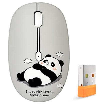 FMOUSE Cute Wireless Mouse, Bluetooth 2.4GHz Dual Mode with USB Receiver, Silent Click, AA Battery Powered, for Work Office Students, Compatible with Laptop Mac iPad PC (Slack Off Panda) - color: Slack Off Panda