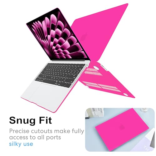AKIT Compatible with MacBook Air 13 inch Case M5 2026 2025-2022 M4/M3/M2 A3449 A3240 A3449 A3113 A2681, Slim Matte Hard Shell Case+Screen Protector+Keyboard Cover for MacBook Air 13.6 inch, Hot Pink - color: Hot Pink