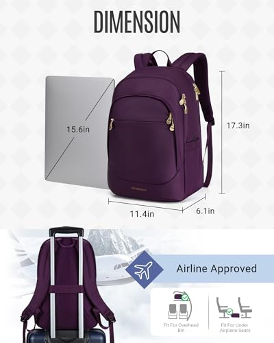 Travel Backpack for Women, 15.6 Inch, Purple | Laptop Backpack, USB Charging Hole, Water Resistant, Large Capacity, College Bookbag - color: Purple, size: 15.6 Inch without Wheels