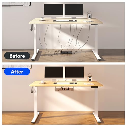 FLEXISPOT EN2 48"x24" Bamboo Electric Standing Desk with Power Strip | Solid Bamboo Desktop, Cable Management, Convenient Clamp Power Strip, And Clean Home Office Setup, Grey Frame - color: Bamboo Top + Grey Frame, size: 48x24"