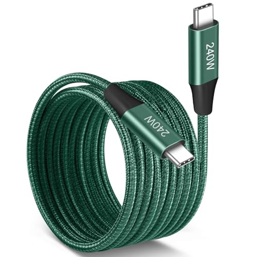 240W USB-C to USB-C Cable 10FT Green, Super Fast Charging Type-C to Type-C Charger Cable Braided Compatible with MacBook Pro/Air, iPad Pro,Sam sung Galaxy S23/S22/S21 Note 10, PS5/PS4, Switch, Laptops - color: Green, size: 10FT, style: Dual Straight