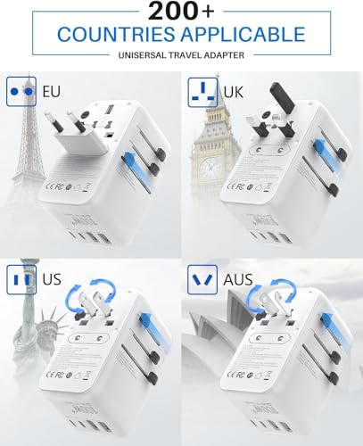 DOACE 100W GaN Universal Travel Adapter with USB-C Cable | 100W GaN Fast Charging, Built-in USB-C Cable, 6-in-1 Design, Works in Europe, UK, US & Australia, Compact Travel Essential - color: White