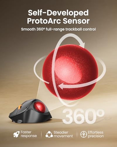 ProtoArc EM02 Wireless Trackball Mouse, Ergonomic Thumb Ball Control, Red | 0/15° Adjustable Angle for Different Wrist Positions, Connect 3 Devices Via Bluetooth/2.4G USB-A, Rechargeable Battery - color: Red