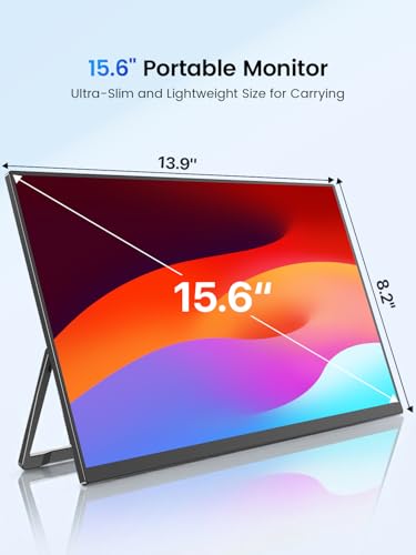 UPERFECT Portable Monitor 15.6", 125% sRGB Ultra-Slim Laptop Monitor with Protective Sleeve, Built-in Adjustment Stand | Speaker | VESA, HDMI USB-C Plug & Play Second Screen for Phone Game Console - size: 15.6-inch