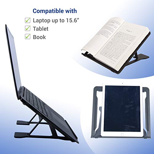 DAC Portable Laptop Stand with 6 Height Levels, Height Adjustable Foldable Aluminum Laptop Riser, Non-Skid Notebook Computer and Tablet Stand for Desk, Black, Fits Any MacBook or Laptop up to 16"