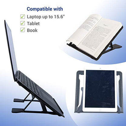 DAC Portable Laptop Stand with 6 Height Levels, Height Adjustable Foldable Aluminum Laptop Riser, Non-Skid Notebook Computer and Tablet Stand for Desk, Black, Fits Any MacBook or Laptop up to 16"